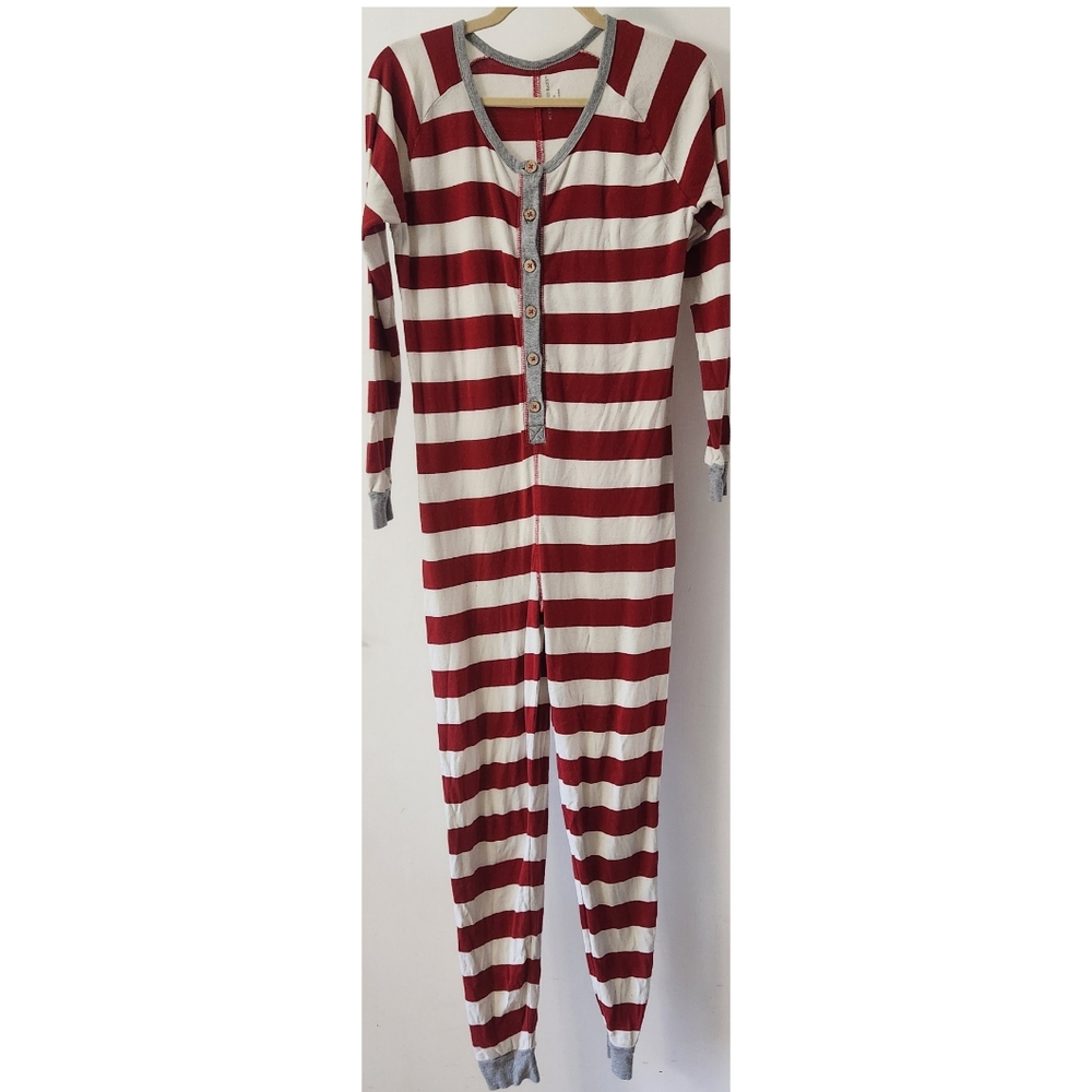 Womens Burts Bees Baby Organic Rugby Stripe Holiday Onesie Medium Red White